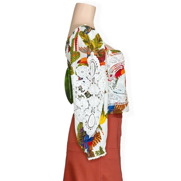 NWT Farm Rio Forest Birds crochet and guipure lace Cropped Blouse Size L - Picture 5 of 16